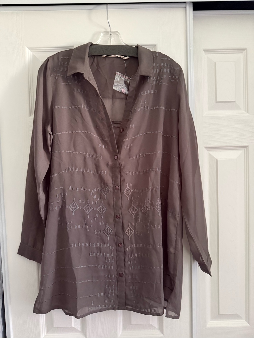 Soft Surroundings Sheer Embroidered Button-Front Blouse